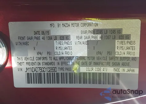 2016 Mazda Mx-5 Miata Grand Touring из США, поврежденный, VIN JM1NDAD76G0102890